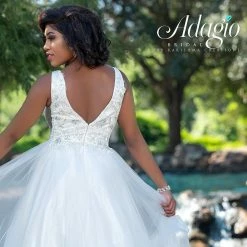 Adagio Bridal D1413 V Neck Lace Destination Bridal Ball Gown Wedding Dress A Line 1413 Ballgown Dresses