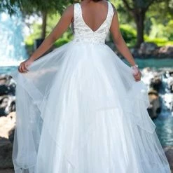 Adagio Bridal D1413 V Neck Lace Destination Bridal Ball Gown Wedding Dress A Line 1413 Ballgown Dresses