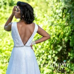 Adagio Bridal D1495 Glitter Tulle Destination Bridal Gown Wedding Dress Beaded 1495