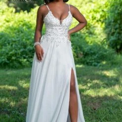 Adagio Bridal D1575 Shimmer Destination Bridal Gown Wedding Dress Slit Chiffon 1575