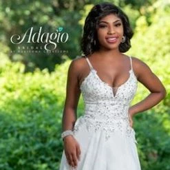 Adagio Bridal D1575 Shimmer Destination Bridal Gown Wedding Dress Slit Chiffon 1575