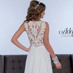 Adagio Bridal D9142 Bridal Dress White Sheer Lace Neckline A Line Wedding Gown 9142