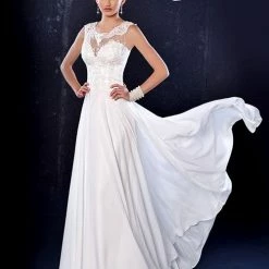 In Stock Backless Dresses Adagio Bridal 9163 Size 0 Ivory Long Chiffon Sheer Lace Wedding Dress Open Back Train