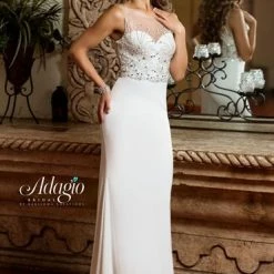 In Stock Adagio Bridal 9223 Size 4, 8 Sheer Fitted Embellished Neckline Wedding Dress Bridal Gown Sweetheart