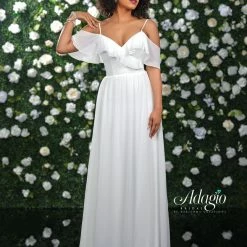 Adagio Bridal D9233 Long Wedding Dress Chiffon Ruffle Off The Shoulder Sleeves Gown 9233