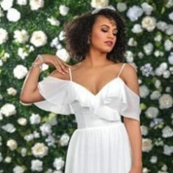 Adagio Bridal D9233 Long Wedding Dress Chiffon Ruffle Off The Shoulder Sleeves Gown 9233