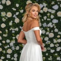Adagio Bridal D9236 Long Lace Chiffon Wedding Dress Off The Shoulder Sleeves 9236