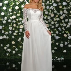 In Stock Adagio Bridal 9237 Size 14 Ivory Long Lace Wedding Dress Sheer Lace Long Sleeve Bodice Long Sleeve Dresses