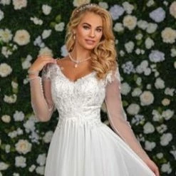 Adagio Bridal D9240 Long Sleeves Wedding Dress Sheer V Neck Destination Bridal Gown 9240