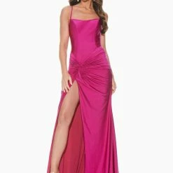 In Stock Corset Dresses Ashley Lauren 11040 Sz 2 Royal Lace Up Back Prom Dress With Twist Knot Detail And Slit