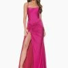 In Stock Corset Dresses Ashley Lauren 11040 Sz 8 Raspberry Lace Up Back Prom Dress With Twist Knot Detail And Slit