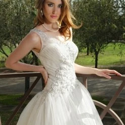 In Stock Davinci Bridal 50153 Size 12 A Line Tulle Ballgown Wedding Dress Lace One Shoulder Train Ballgown Dresses