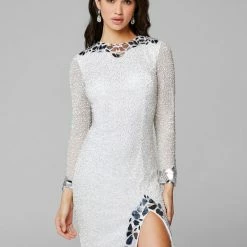 In Stock Primavera Couture 3614 Sz 4 Ivory Long Sleeve Prom Dress Fitted Formal Cut Glass Beaded Gown Long Sleeve Dresses