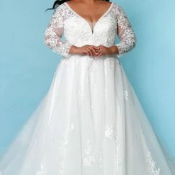 Sydney's Closet SC5275 Skye Wedding Dress Sheer Lace Long Sleeves A Line SC 5275