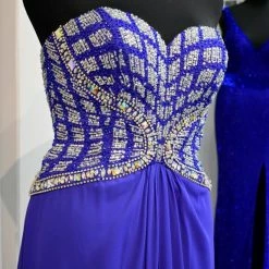 In Stock Tony Bowls 11407 Crystal Bodice Pageant Dress Sweetheart Chiffon Gown Blue CLEARANCE