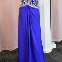 In Stock Tony Bowls 11407 Crystal Bodice Pageant Dress Sweetheart Chiffon Gown Blue CLEARANCE