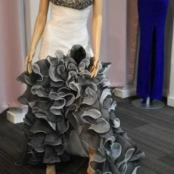 In Stock Alyce Designs Paris Prom Dress 6714 Size 0 Black White Ruffle Pageant Gown