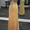 In Stock CLEARANCE Primavera Couture 9874 V Neckline Long Sequin Dress In Nude Size 8 Prom Pageant