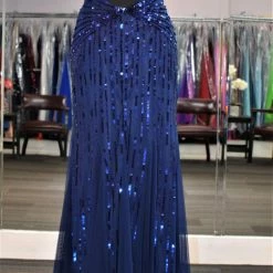 In Stock Primavera Couture 9874 Size 8 Midnight Sequin Prom Dress V Neck Formal Gown