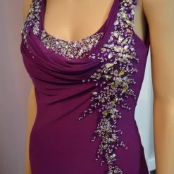 In Stock Xcite Prom Dress Cowl Neck Evening Gown Violet Size 2 Slit Jersey Train