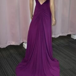 In Stock Xcite Prom Dress Cowl Neck Evening Gown Violet Size 2 Slit Jersey Train