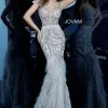 Mermaid Dresses Jovani 02798 Sheer Feather Mermaid Embellished Formal Evening Gown Couture