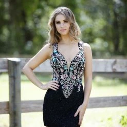 In Stock Primavera Couture 3331 Size 14 Short Fitted Floral Beaded Dress Backless Backless Dresses