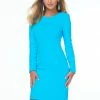 Ashleylauren Long Sleeve Dresses Ashley Lauren 4336 Turquoise Cocktail Dress Long Sleeve Scuba High Neckline Fitted