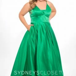 Discontinued Sydneys Closet SC 7270 V Neckline Long Satin Plus Size Prom Dress Evening Gown Formal Ballgown Dresses