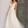 Dave & Johnny Ballgown Dresses Dave And Johnny 10288 3D Floral Wedding Dress Petit Sequins Lace A Line Ballgown