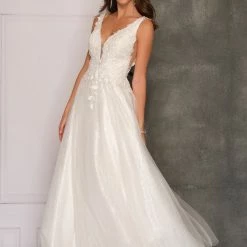 In Stock Ballgown Dresses Dave And Johnny 10288 3D Floral Wedding Dress Ivory Size 4 Petit Sequins Lace A Line Ballgown