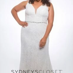 Discontinued Sydneys Closet SC 7279 Fitted V Neckline Lace Prom Dress Evening Gown 12 Discontinued Sydneys Closet SC 7279 Fitted V Neckline Lace Prom Dress Evening Gown