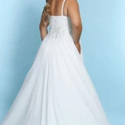 Bridal Sydney's Closet SC5247 Lace Bodice Plus Sized Wedding Dress Chiffon Skirt SC 5247 Stevie