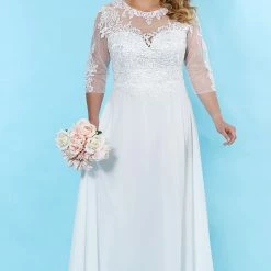 Sydney's Closet SC5232 Faye Wedding Dress Sheer Three Quarter Sleeves Plus Sized SC 5232 9 Sydney's Closet SC5232 Faye Wedding Dress Sheer Three Quarter Sleeves Plus Sized SC 5232