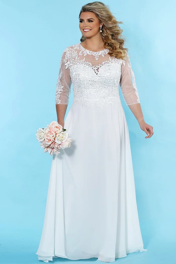 Sydney's Closet SC5232 Faye Wedding Dress Sheer Three Quarter Sleeves Plus Sized SC 5232 5 Sydney's Closet SC5232 Faye Wedding Dress Sheer Three Quarter Sleeves Plus Sized SC 5232