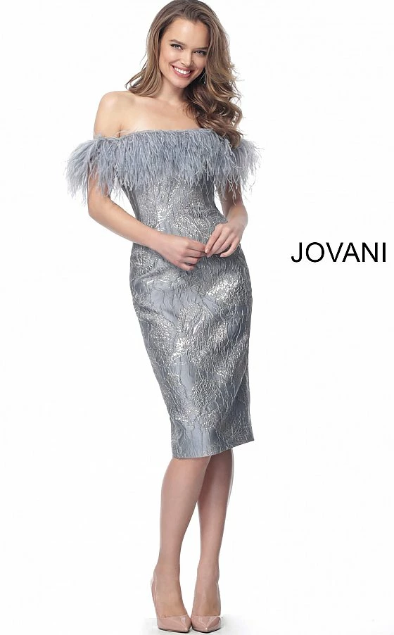 Jovani 66239 Off The Shoulder Feather Neckline Cocktail Evening Dress 3 Jovani 66239 Off The Shoulder Feather Neckline Cocktail Evening Dress