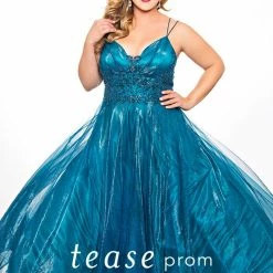 In Stock Ballgown Dresses Tease Prom 2046 Size 16 Teal Shimmer Ball Gown Prom Dress Evening Gown
