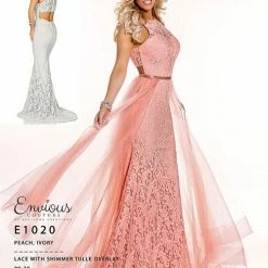 In Stock Backless Dresses Envious Couture 1020 Size 6 Long Lace Dress Overskirt Prom Glitter Tulle Gown