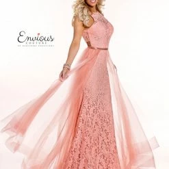 In Stock Backless Dresses Envious Couture 1020 Size 6 Long Lace Dress Overskirt Prom Glitter Tulle Gown