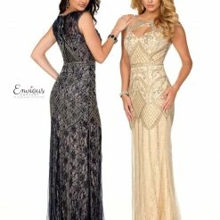 In Stock Envious Couture 1206 Size 12 Navy Long Beaded Lace Formal Dress Evening Gown