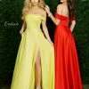 In Stock Envious Couture 1411 Size 4 Yellow Long Off Shoulder Slit Prom Dress Pockets