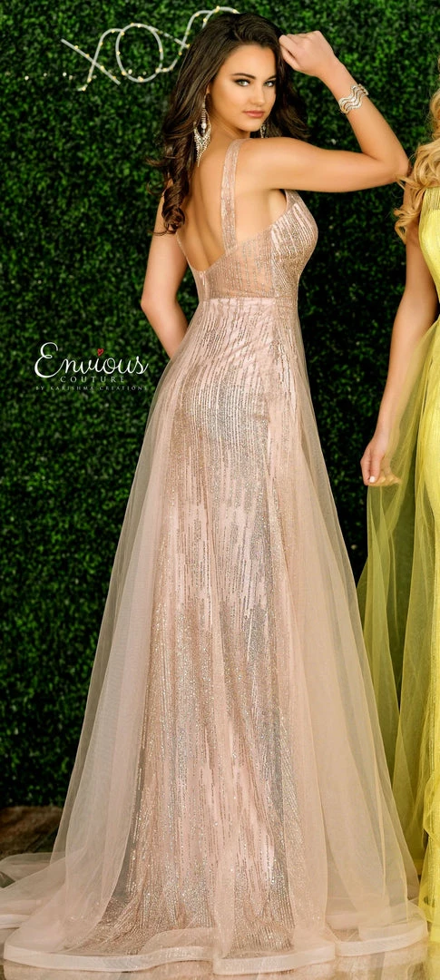In Stock Envious Couture 1412 Dusty Pink Prom Dress Shimmer Long Plunging Neckline 4 In Stock Envious Couture 1412 Dusty Pink Prom Dress Shimmer Long Plunging Neckline