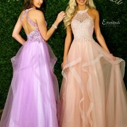Discontinued Envious Couture 1419 Long Prom Dress Sheer High Neck Ball Gown Ruffle Embellished Ballgown Dresses