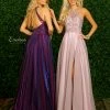 In Stock Envious Couture E 1421 Iridescent Purple Prom Dress Size 8 Long Iridescent Shimmer Lace Sheer Evening Gown