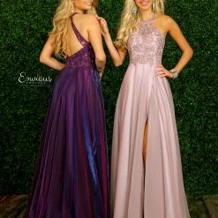 In Stock Envious Couture E 1421 Iridescent Purple Prom Dress Size 8 Long Iridescent Shimmer Lace Sheer Evening Gown