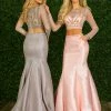 In Stock Mermaid Dresses Envious Couture 1426 Pink Lemonade Size 14 Mermaid Prom Dress Sheer Long Sleeve Embellished