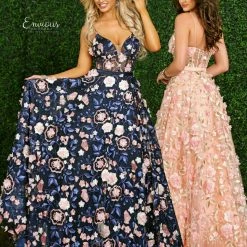 In Stock Envious Couture 1449 Size 12 Blush Floral Applique 3D Prom Dress V Neck Corset Sheer