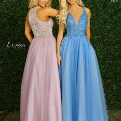 Discontinued Ballgown Dresses Envious Couture 1455 Embellished Lace Ball Gown Prom Dress V Neck Tulle Gown