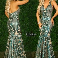 In Stock Envious Couture 1458 Size 10 Long Sequin Mermaid Prom Dress V Neck Gown Mermaid Dresses