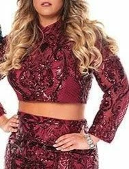 Envious Couture E1463 Long Sleeve Two Piece Sequin Prom Dress High Neckline Sequin Dresses